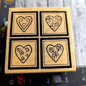 Great Impressions Heart Four Square H98 Rubber Stamp Wood #A29
